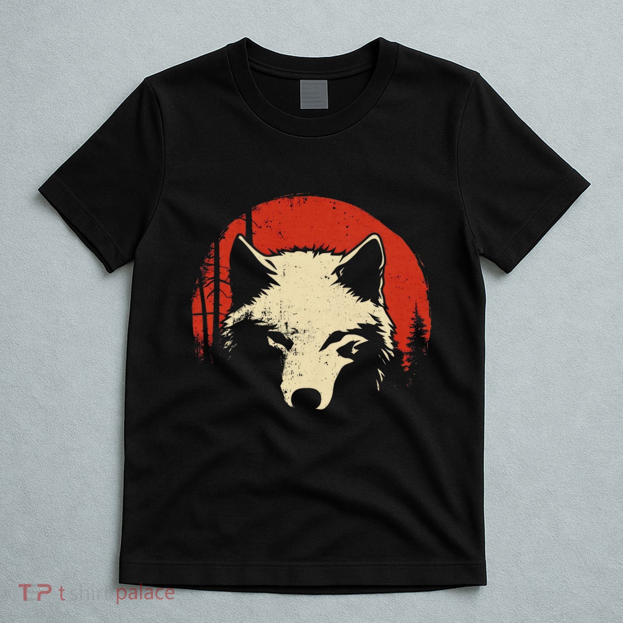 Wolf Graphic Red Moon Wildlife Animal Wolf Japanese T-Shirt