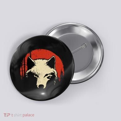 Wolf Graphic Red Moon Wildlife Animal Wolf Japanese Button