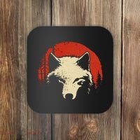 Wolf Graphic Red Moon Wildlife Animal Wolf Japanese Coaster thumb 0