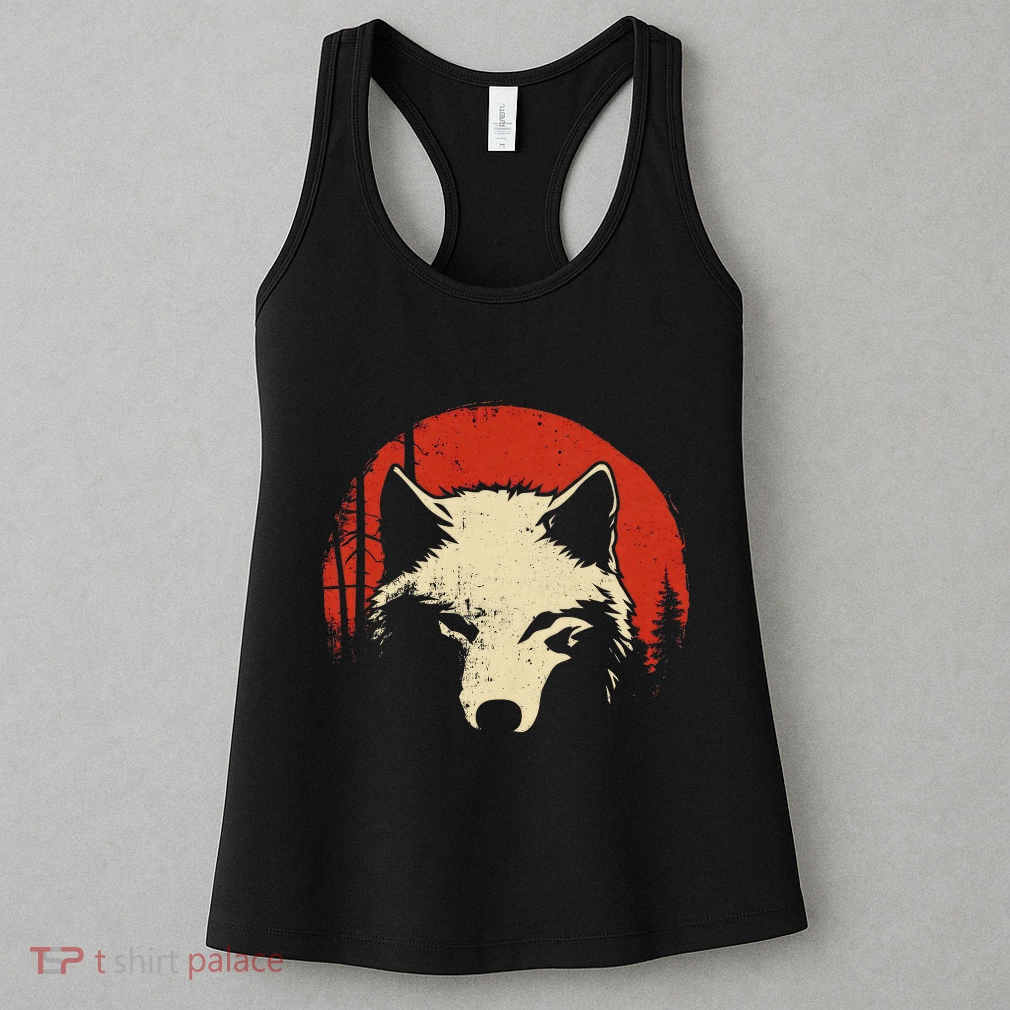 Wolf Graphic Red Moon Wildlife Animal Wolf Japanese Women's Tank Top