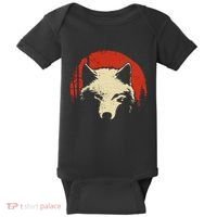 Wolf Graphic Red Moon Wildlife Animal Wolf Japanese Baby Bodysuit thumb 0