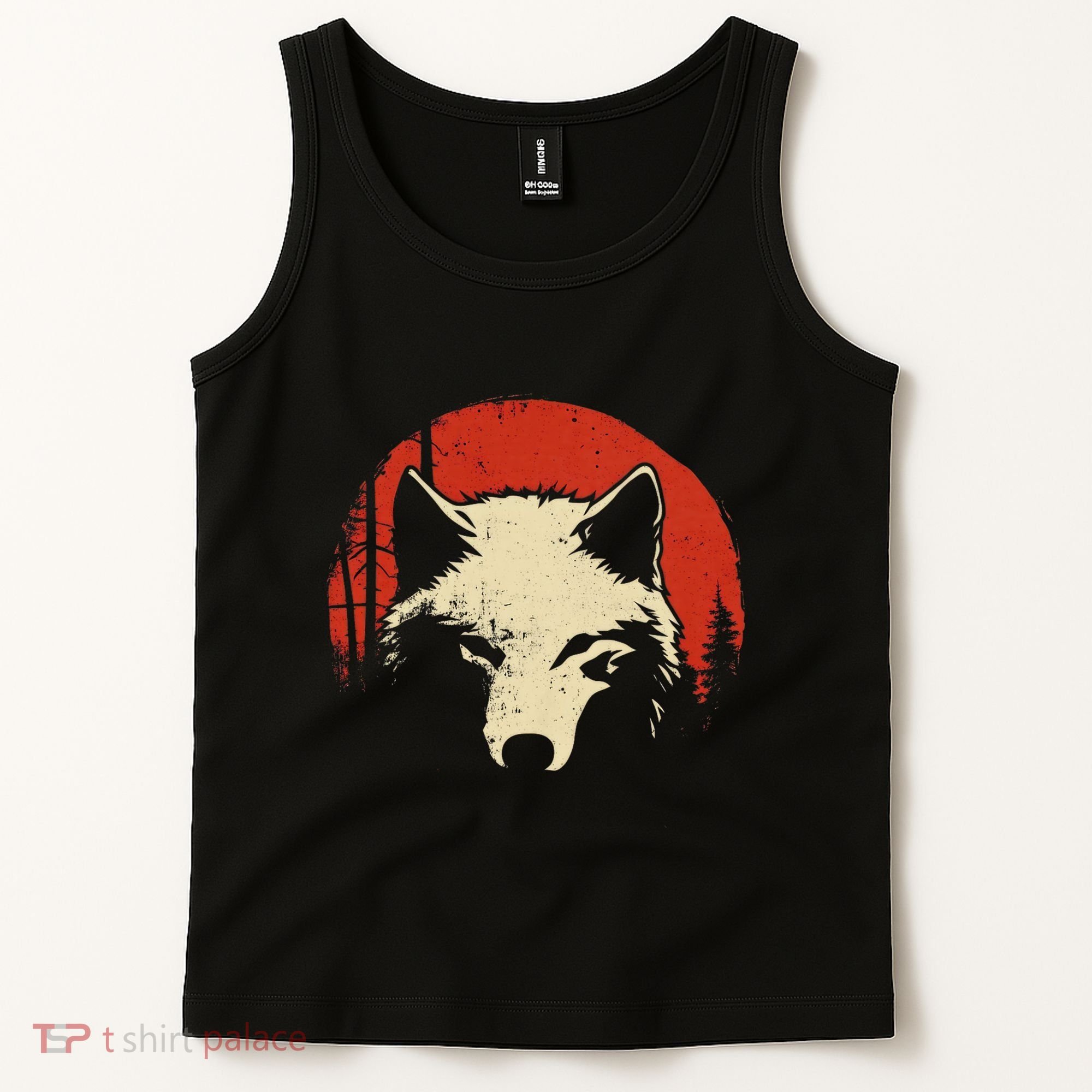 Wolf Graphic Red Moon Wildlife Animal Wolf Japanese Tank Top
