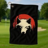 Wolf Graphic Red Moon Wildlife Animal Wolf Japanese Golf Towel thumb 1