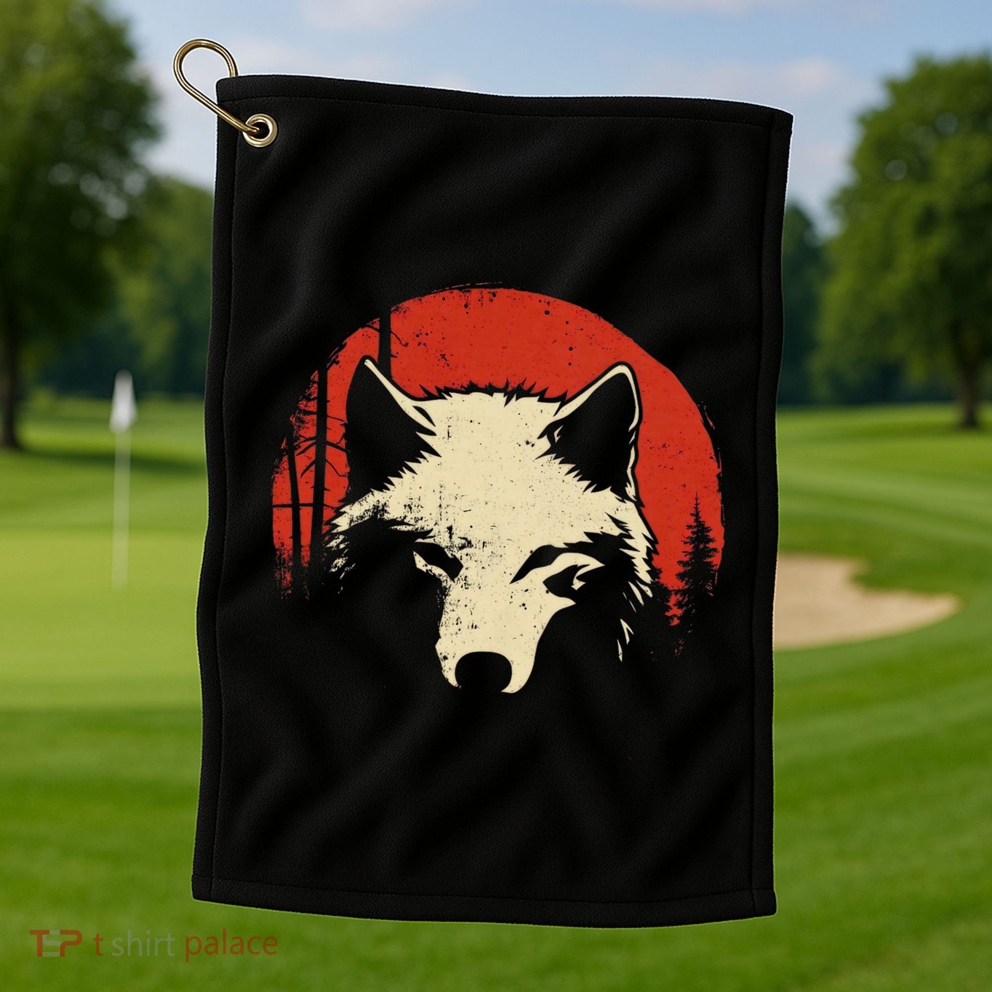 Wolf Graphic Red Moon Wildlife Animal Wolf Japanese Golf Towel