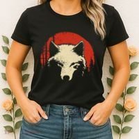 Wolf Graphic Red Moon Wildlife Animal Wolf Japanese Women's T-Shirt thumb 2