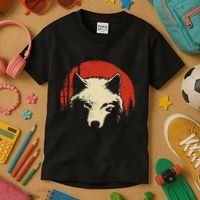 Wolf Graphic Red Moon Wildlife Animal Wolf Japanese Kids T-Shirt thumb 3