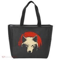 Wolf Graphic Red Moon Wildlife Animal Wolf Japanese Tote Bag thumb 0