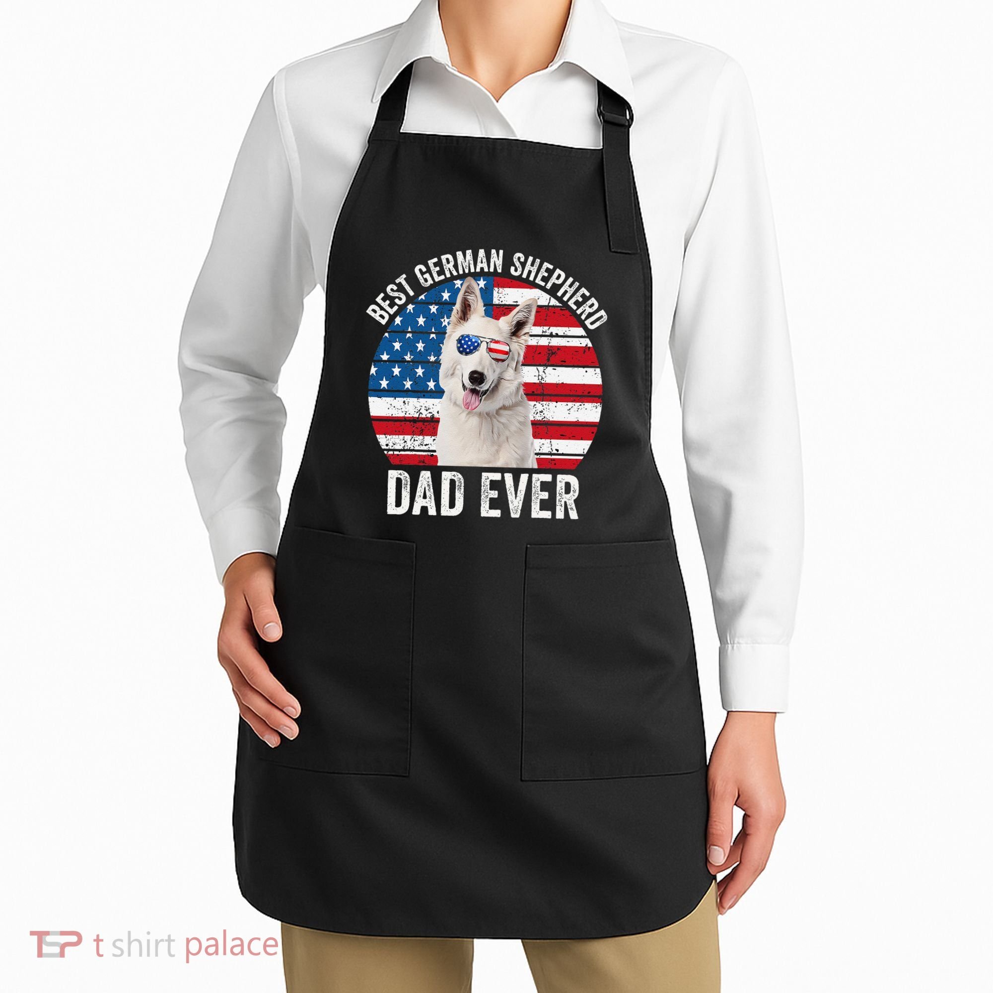 White German Shepherd Dad American Flag Dog Lover Gsd Dog Apron