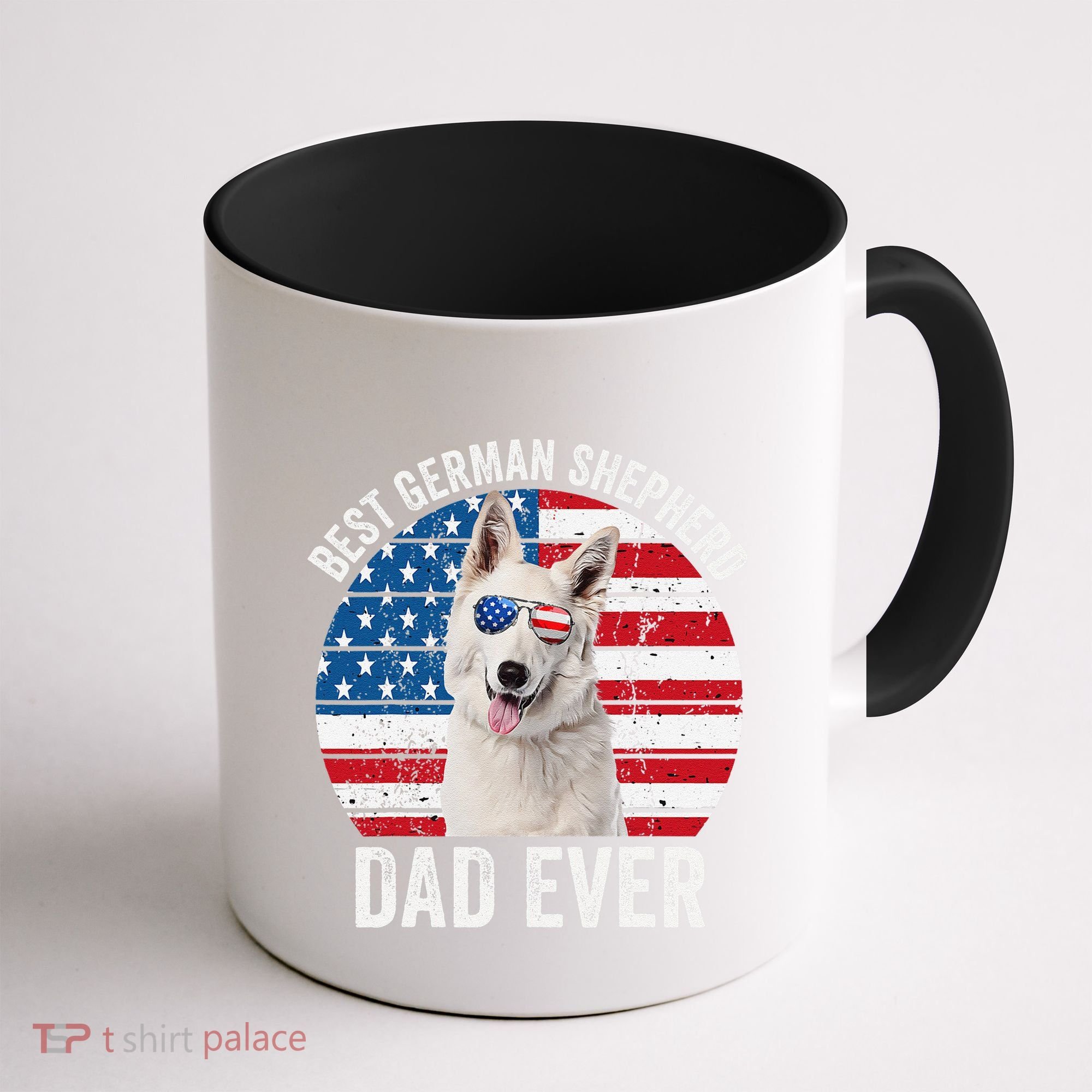 White German Shepherd Dad American Flag Dog Lover Gsd Dog Coffee Mug