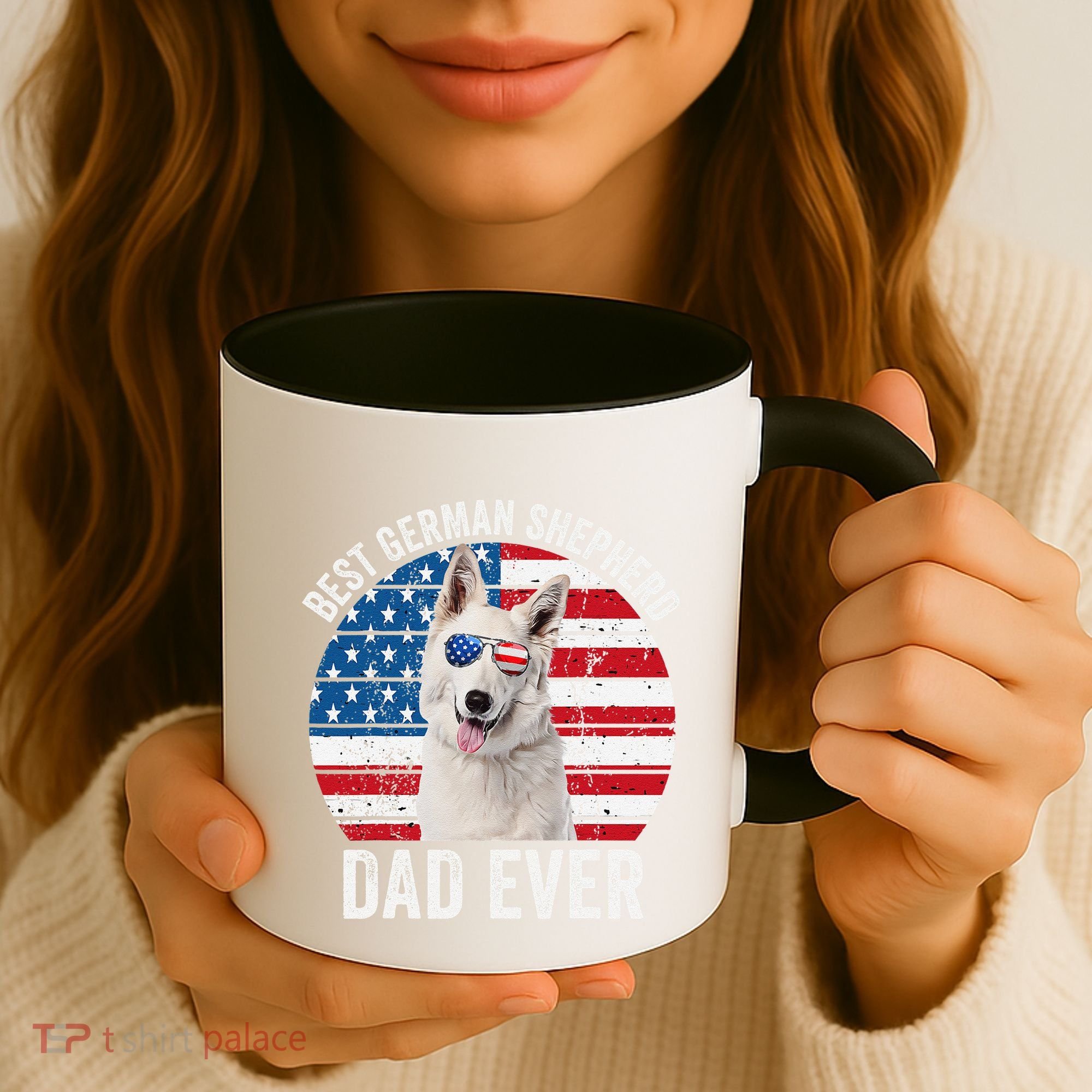 White German Shepherd Dad American Flag Dog Lover Gsd Dog Coffee Mug