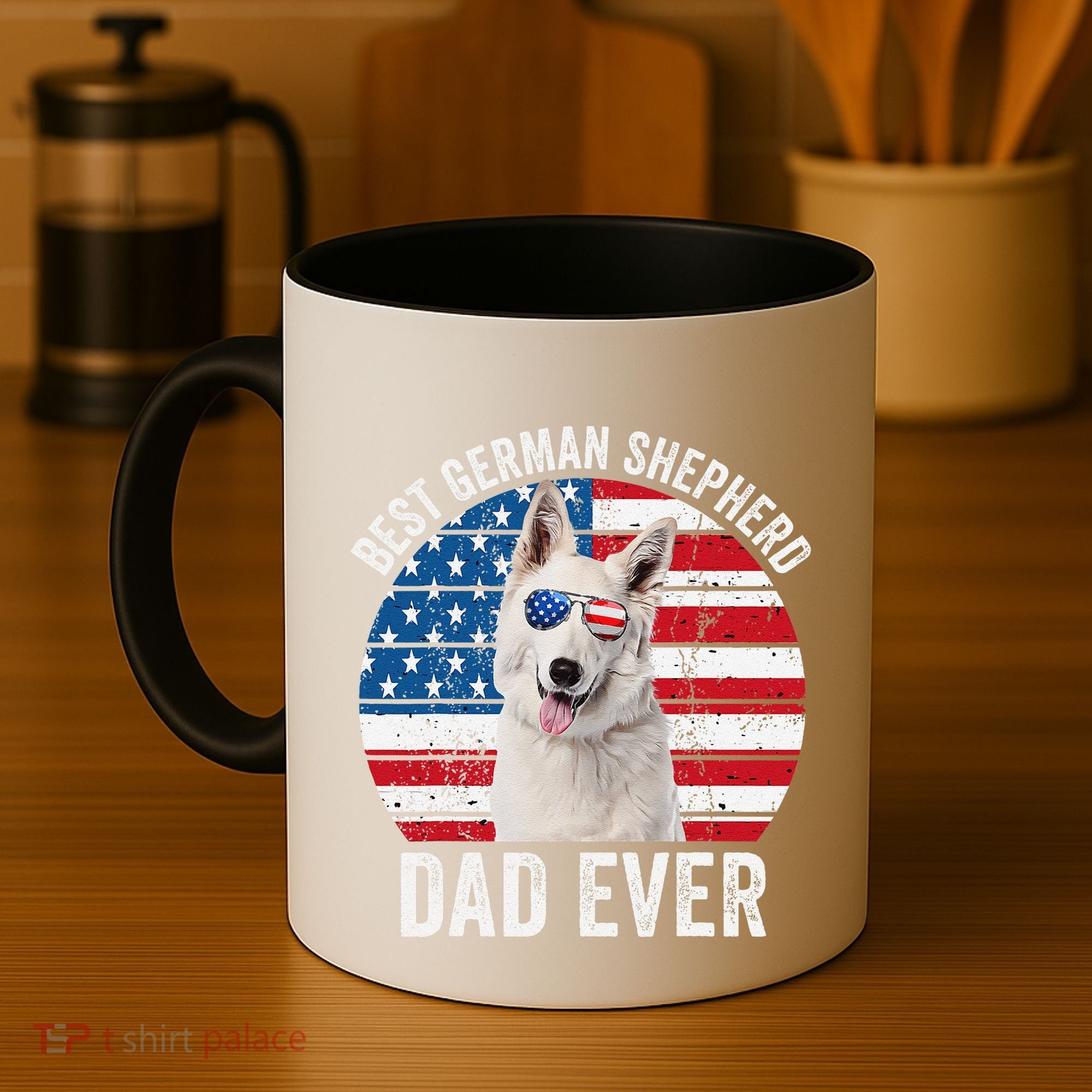 White German Shepherd Dad American Flag Dog Lover Gsd Dog Coffee Mug