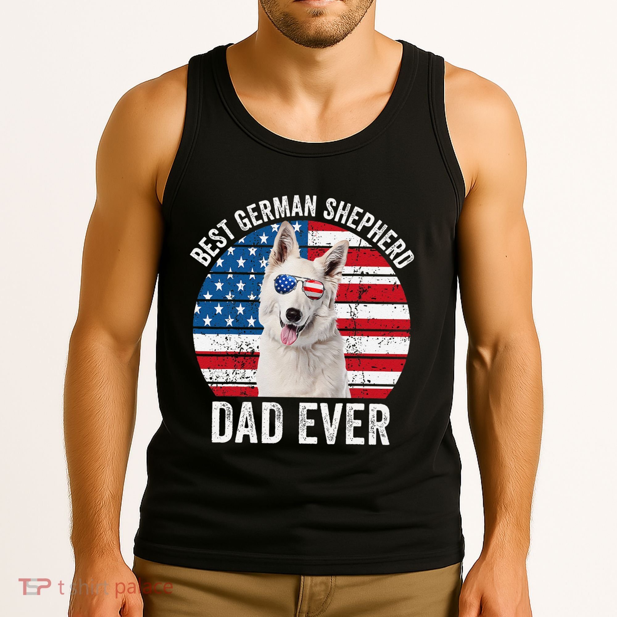 White German Shepherd Dad American Flag Dog Lover Gsd Dog Tank Top