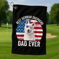 White German Shepherd Dad American Flag Dog Lover Gsd Dog Golf Towel thumb 1