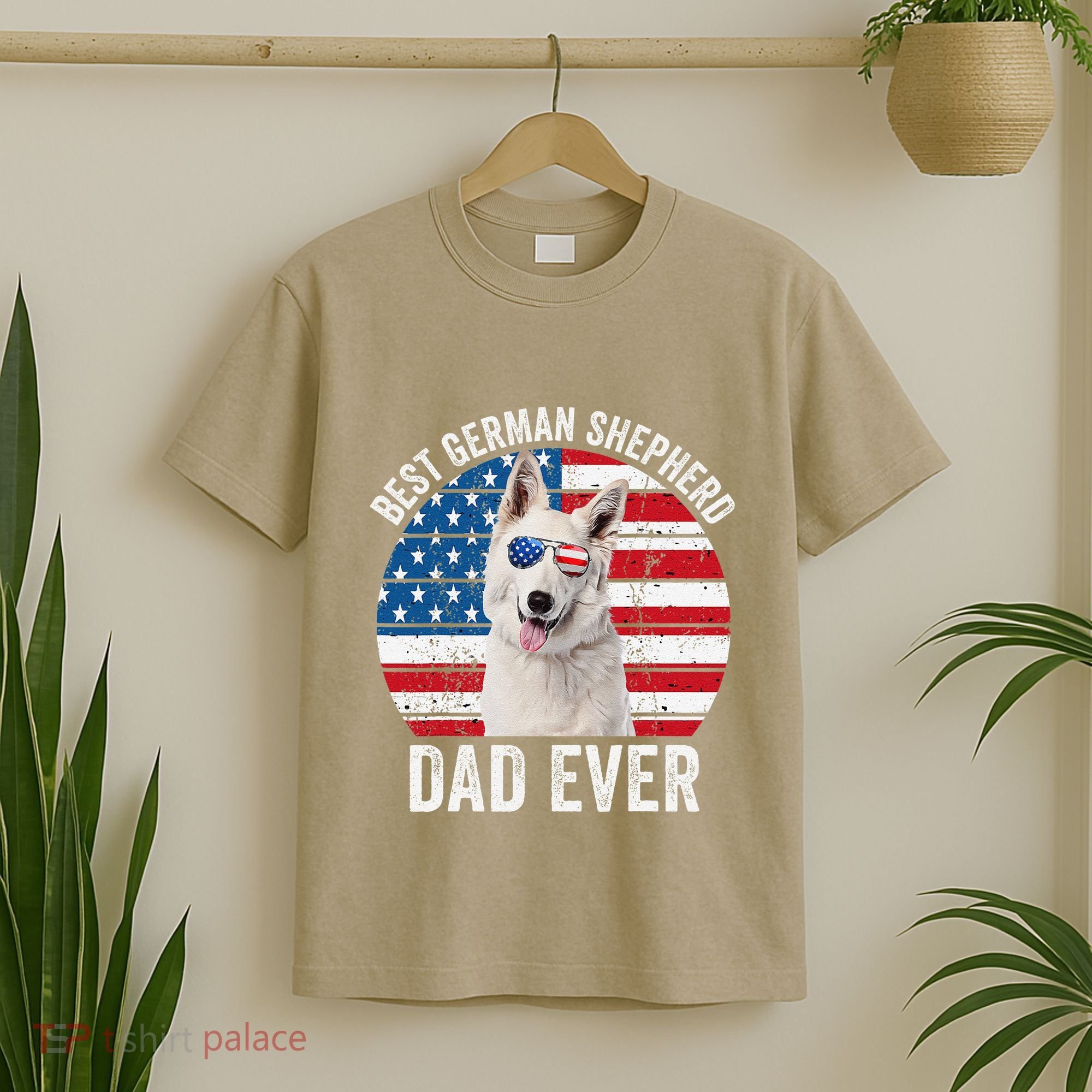 White German Shepherd Dad American Flag Dog Lover Gsd Dog T-Shirt