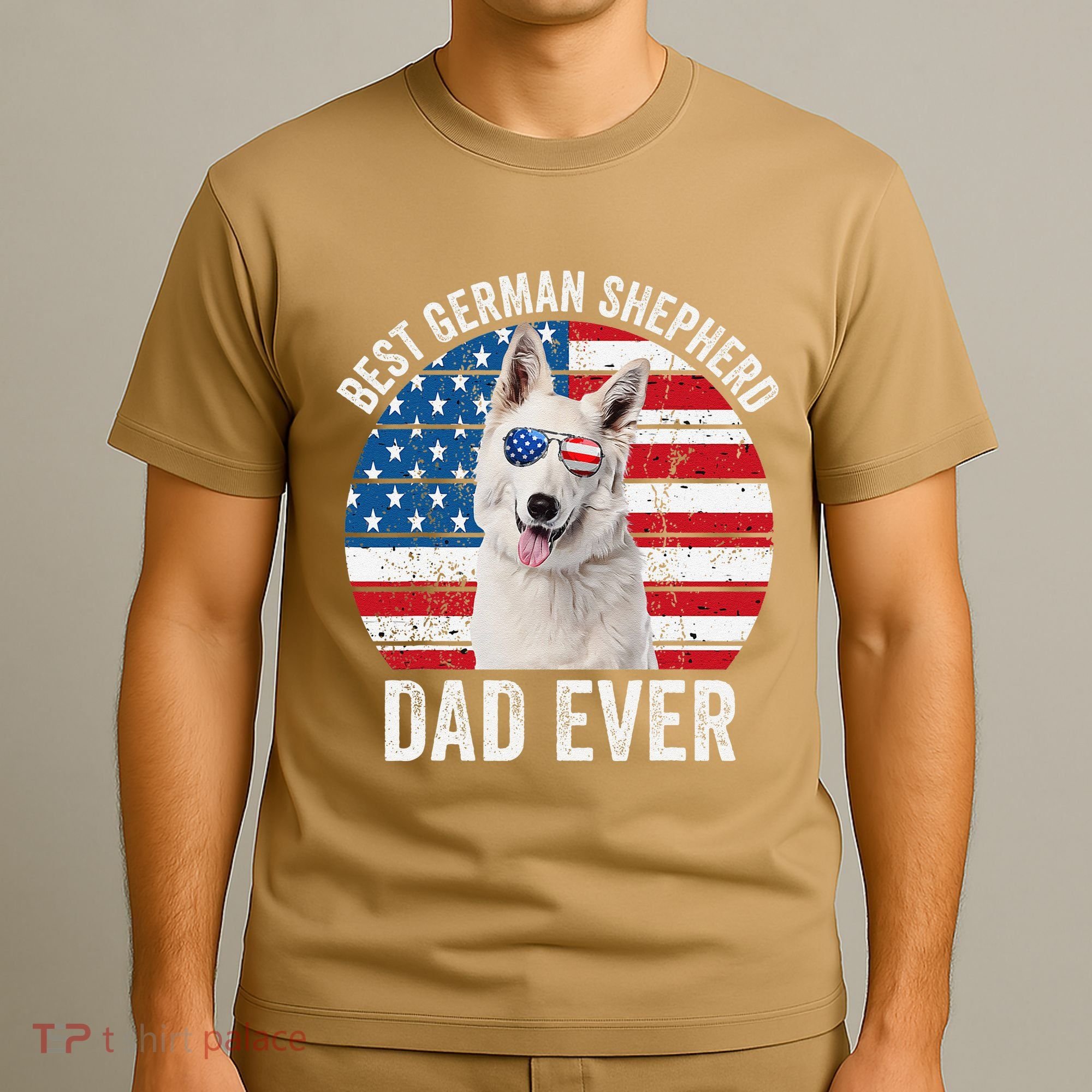 White German Shepherd Dad American Flag Dog Lover Gsd Dog T-Shirt