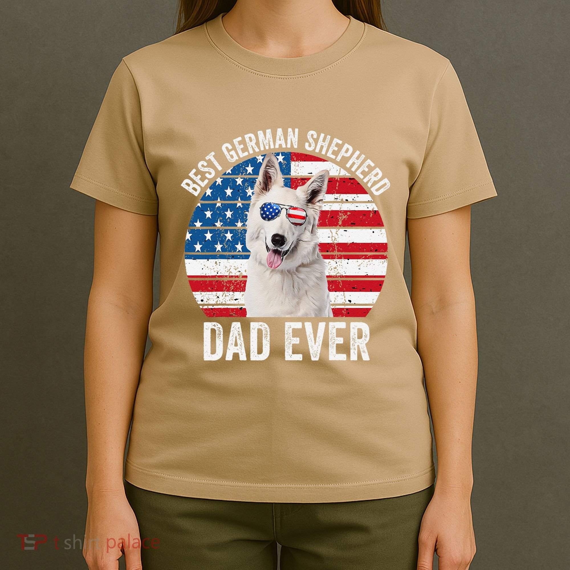 White German Shepherd Dad American Flag Dog Lover Gsd Dog T-Shirt