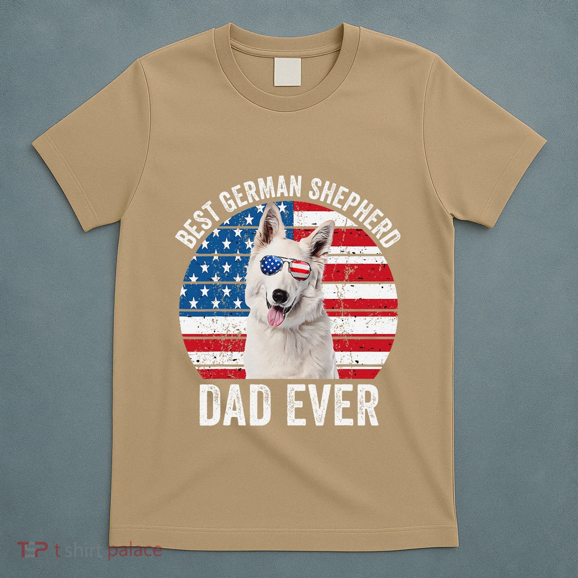 White German Shepherd Dad American Flag Dog Lover Gsd Dog T-Shirt