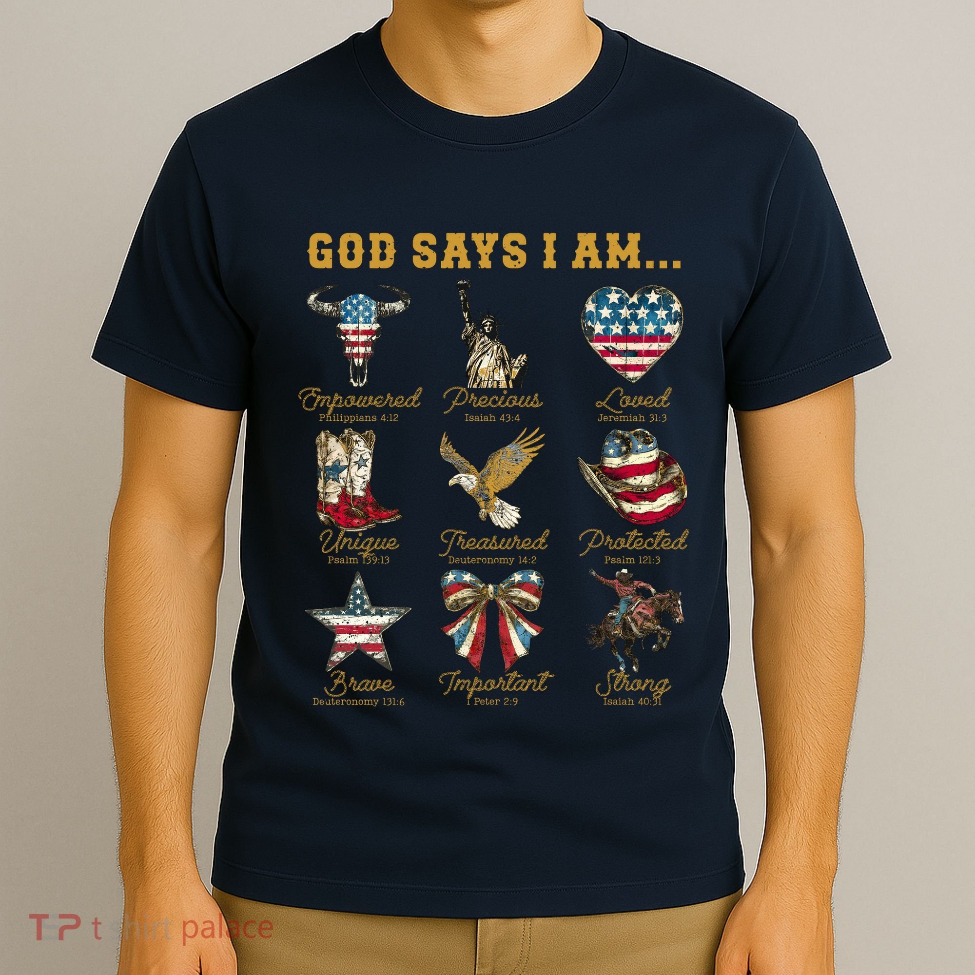 Western God Says I Am 4th Of July Distressed T-Shirt