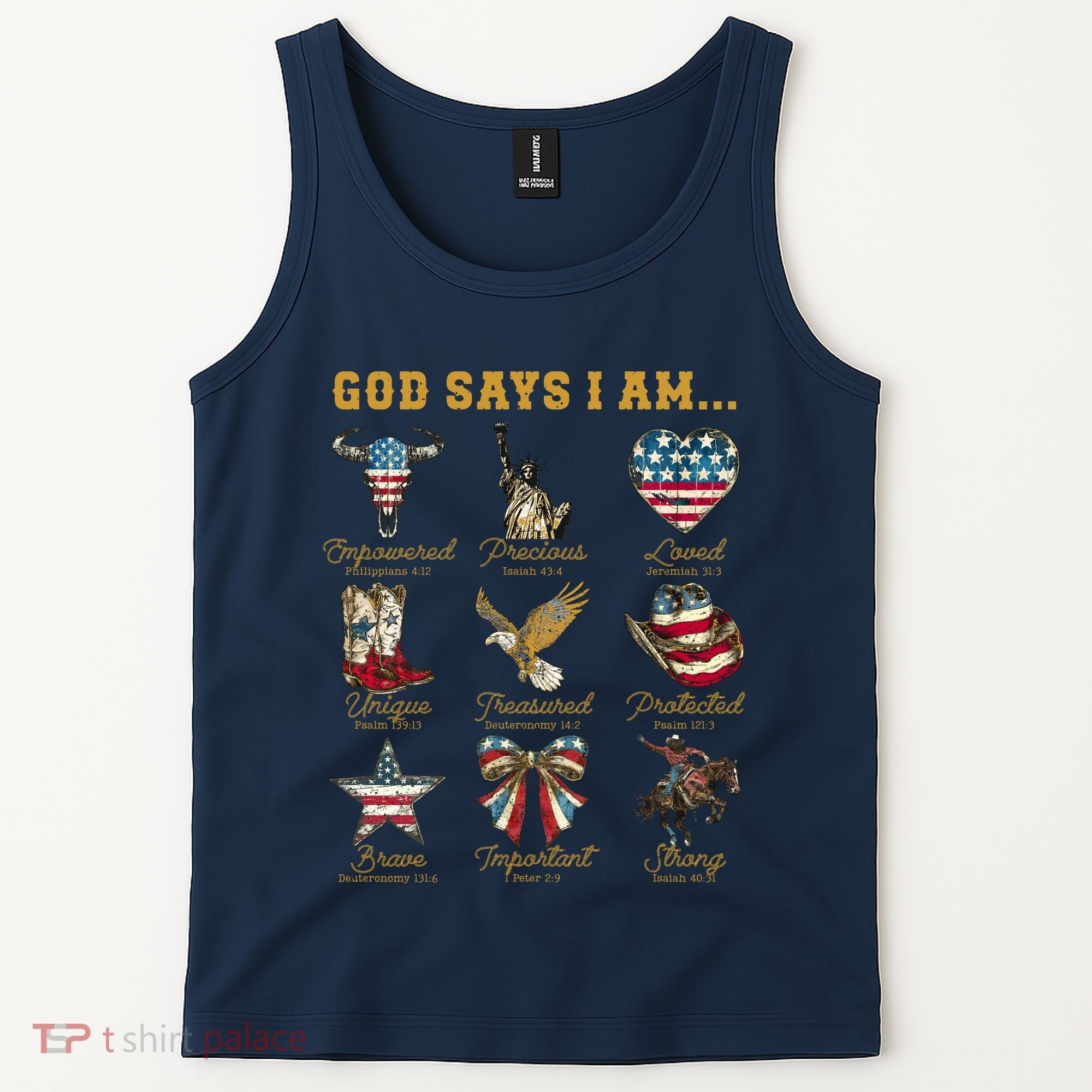 Western God Says I Am 4th Of July Distressed Tank Top