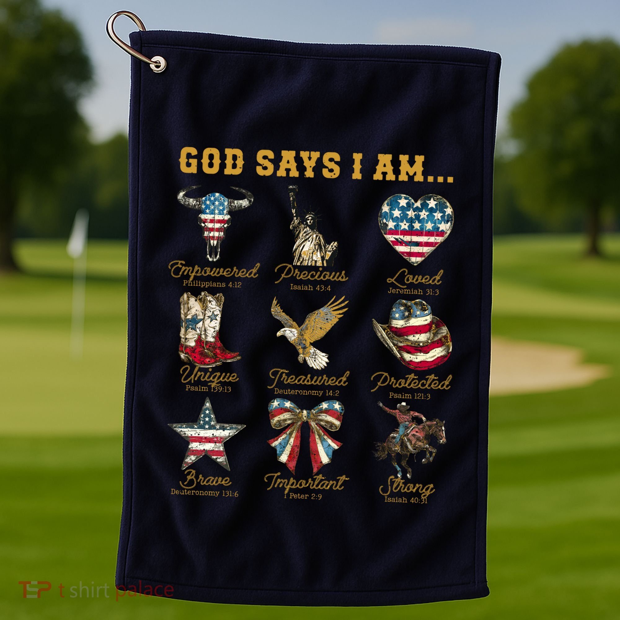 Western God Says I Am 4th Of July Distressed Golf Towel