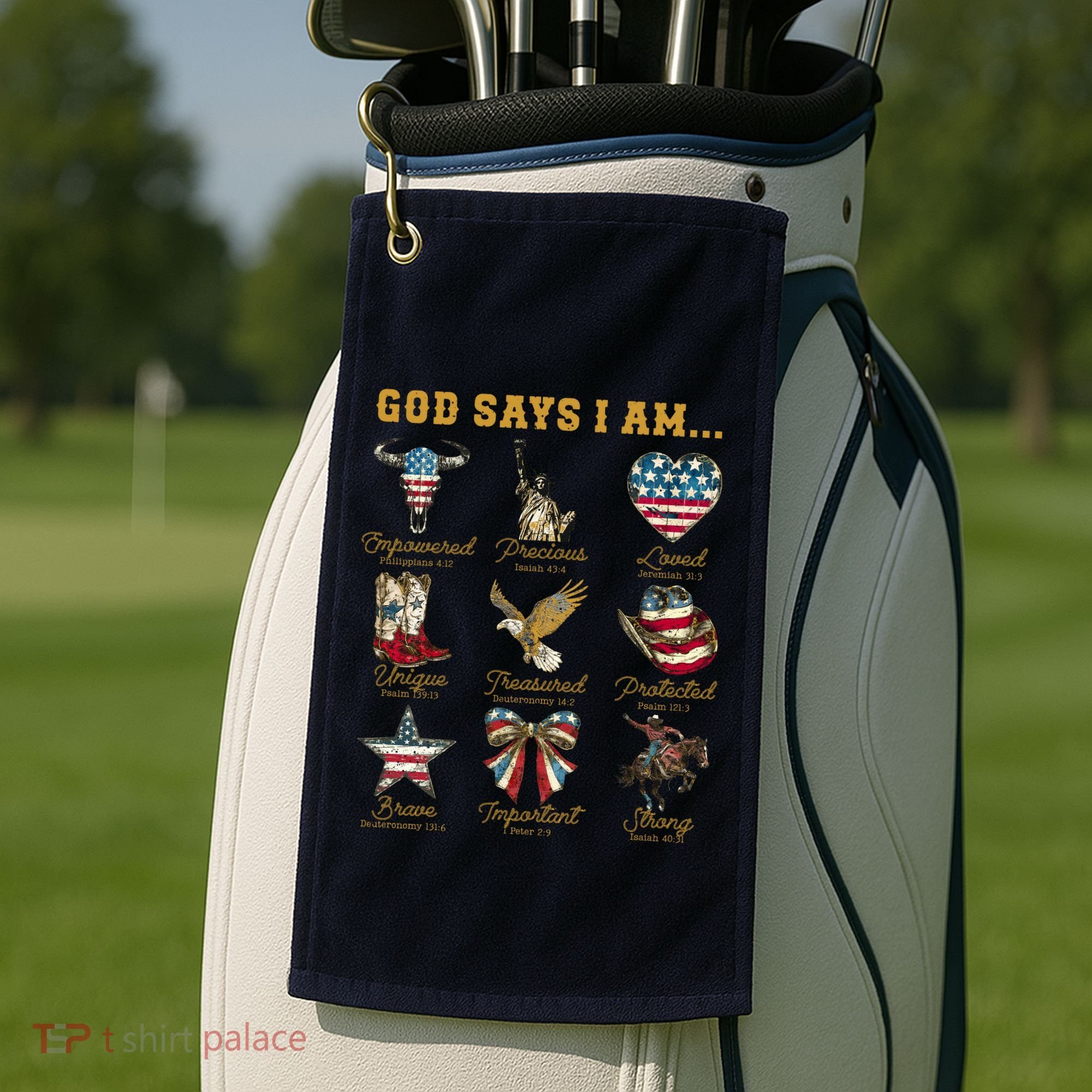Western God Says I Am 4th Of July Distressed Golf Towel