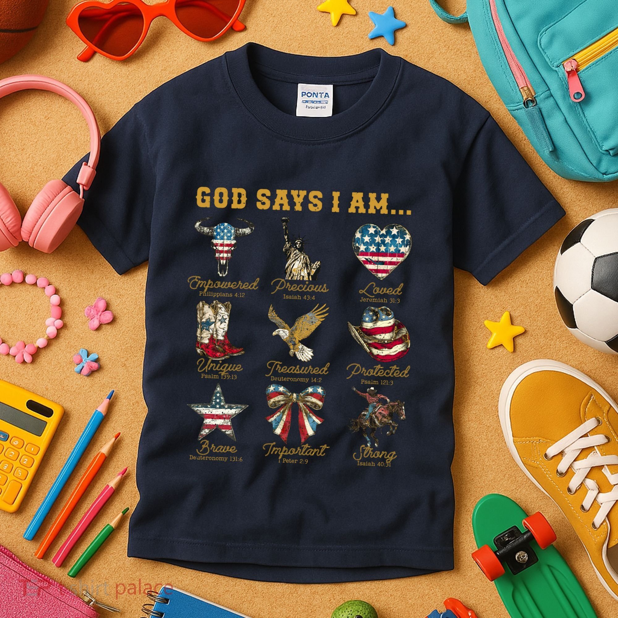 Western God Says I Am 4th Of July Distressed Kids T-Shirt