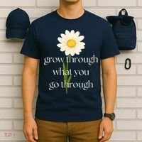 Wo Grow Through What You Go Through Daisy Inspirational Quote V-Neck T-Shirt thumb 6