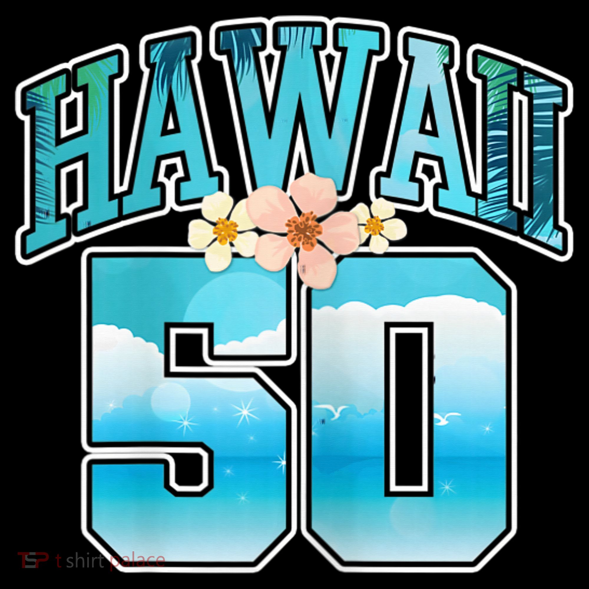 Wo Hawaii 50 50th Birthday Hawaiian Aloha Beach Hibiscus Stripe Pom Pom Beanie