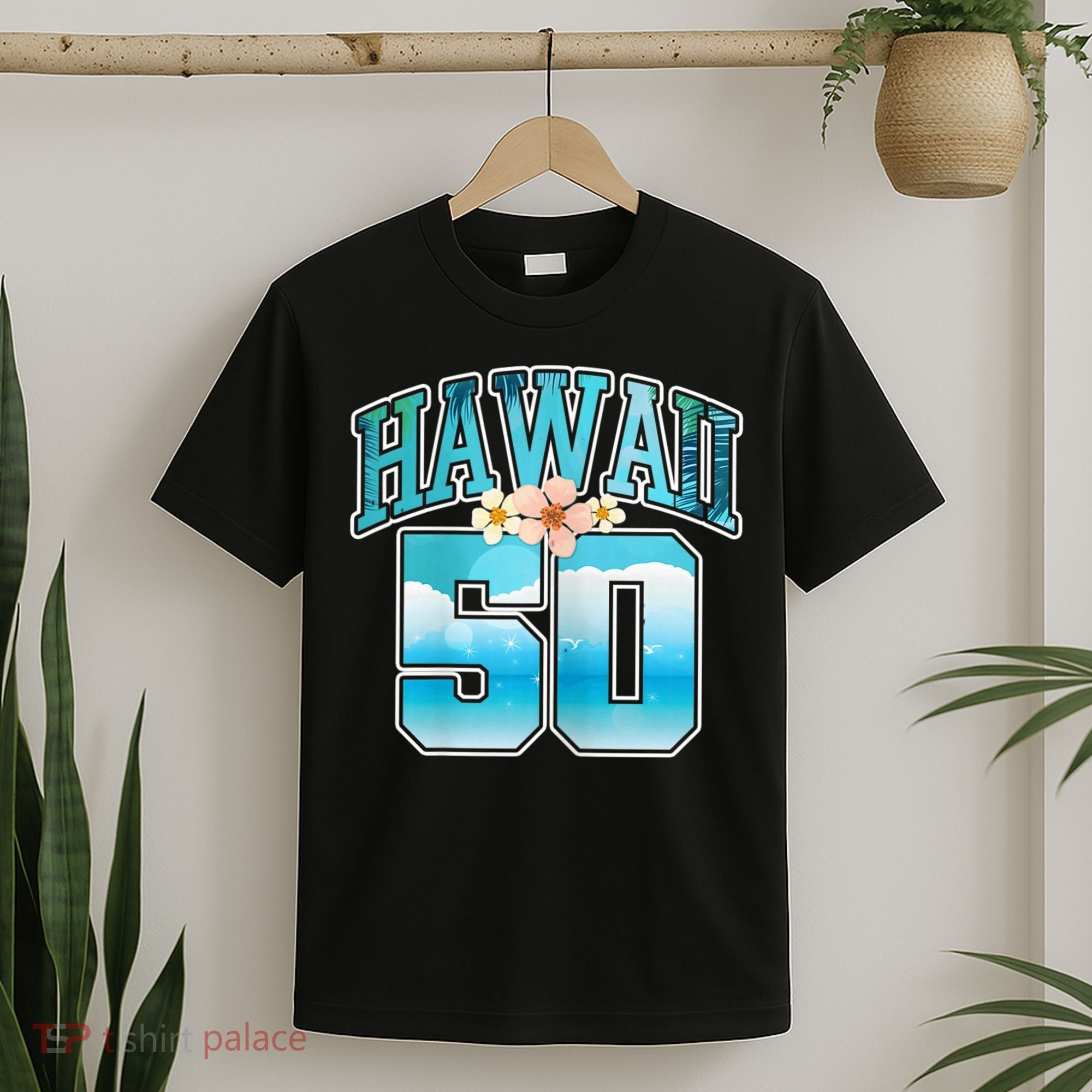 Wo Hawaii 50 50th Birthday Hawaiian Aloha Beach Hibiscus T-Shirt