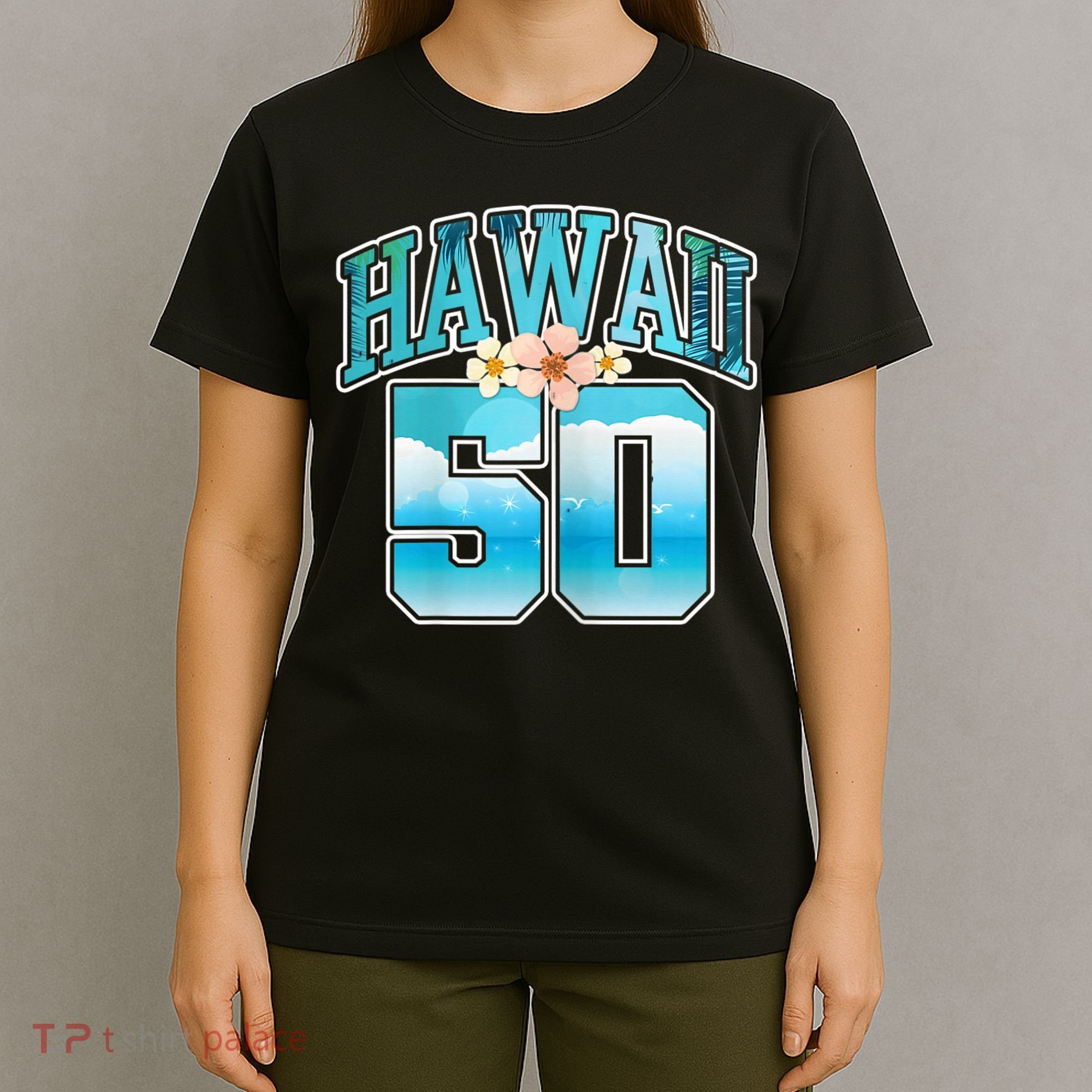 Wo Hawaii 50 50th Birthday Hawaiian Aloha Beach Hibiscus T-Shirt
