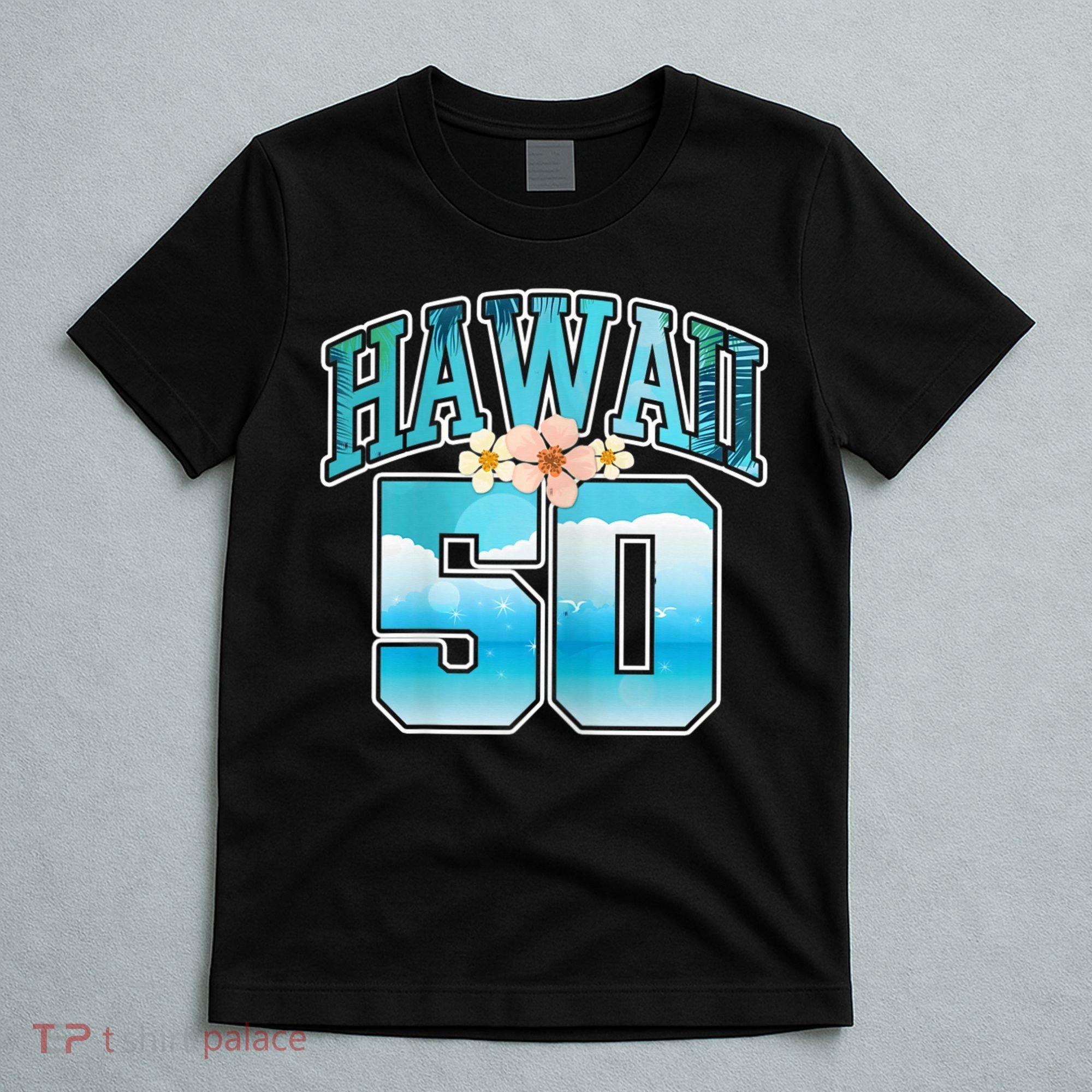 Wo Hawaii 50 50th Birthday Hawaiian Aloha Beach Hibiscus T-Shirt