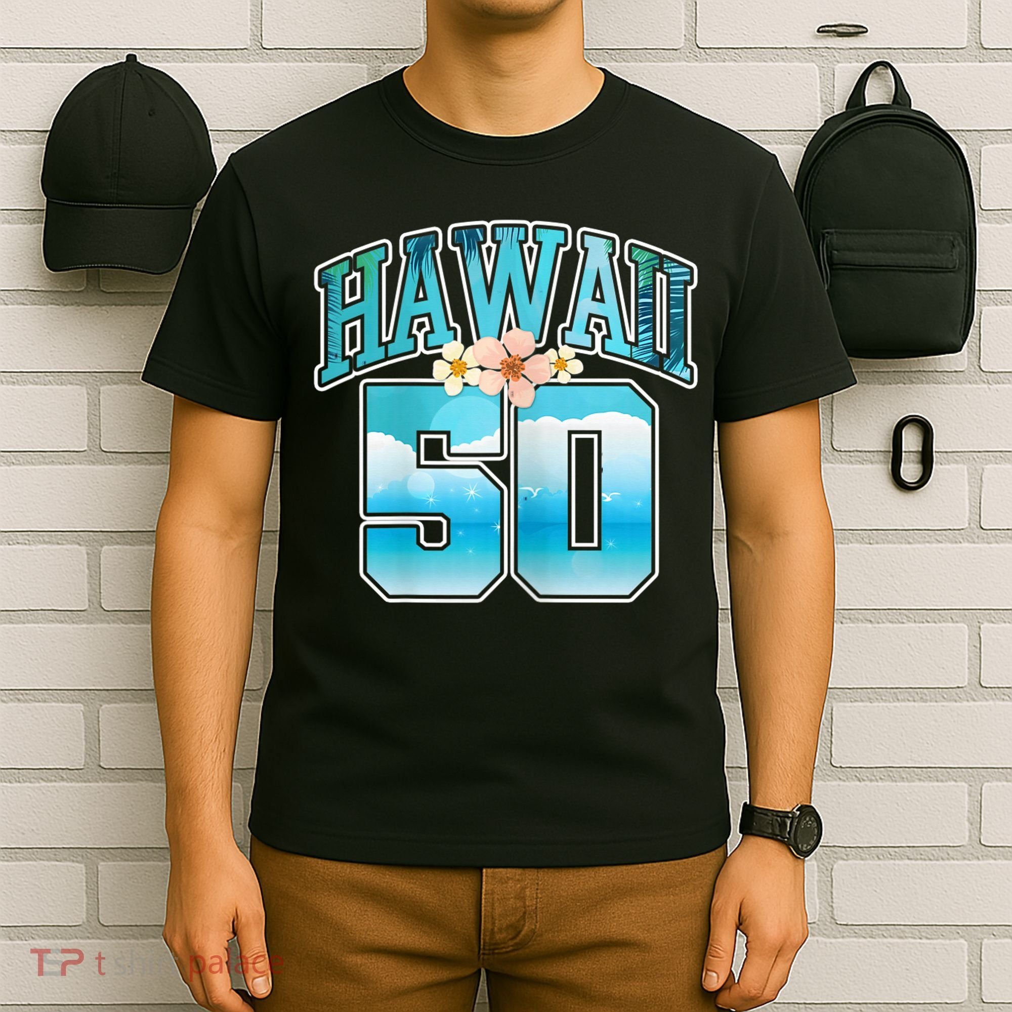 Wo Hawaii 50 50th Birthday Hawaiian Aloha Beach Hibiscus T-Shirt