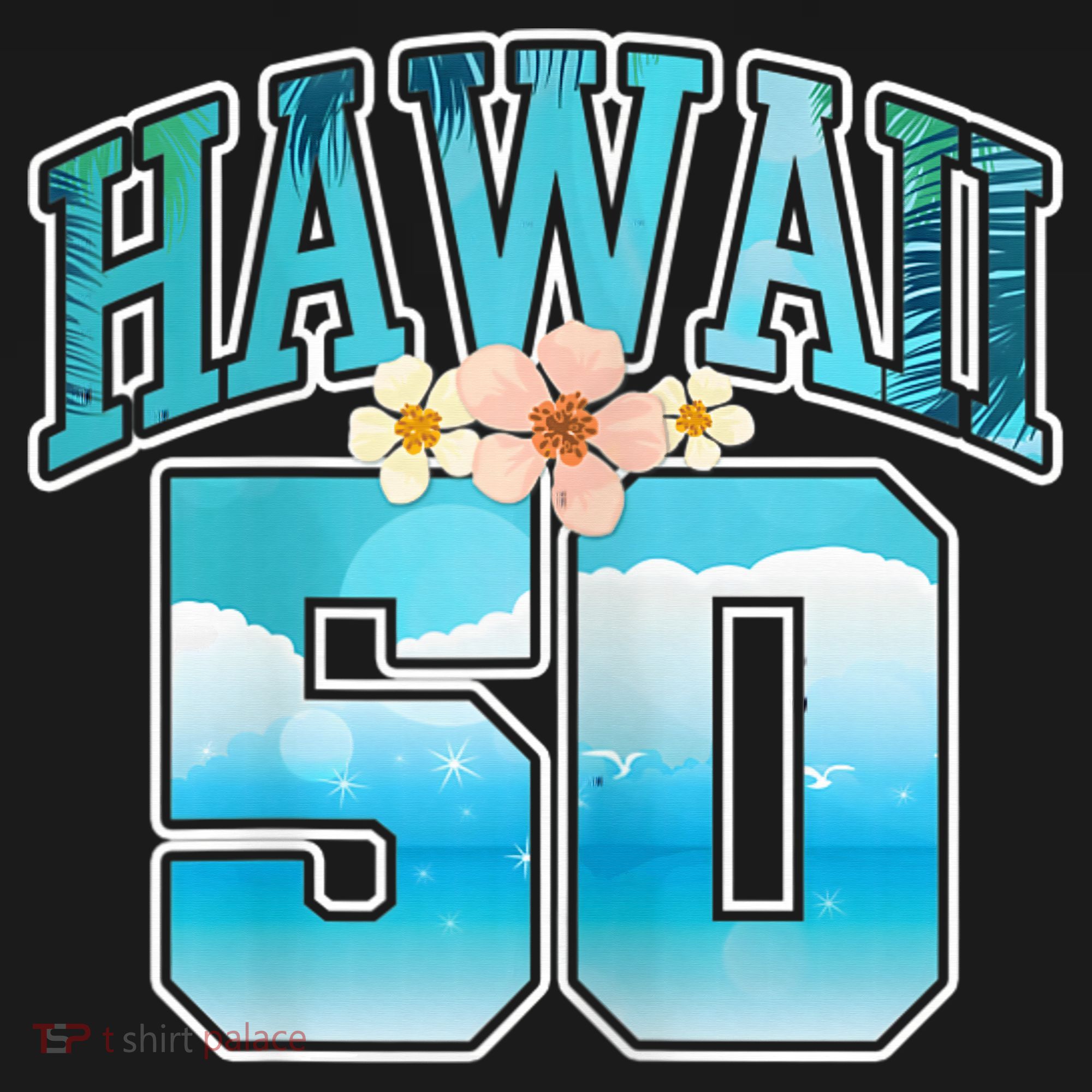 Wo Hawaii 50 50th Birthday Hawaiian Aloha Beach Hibiscus T-Shirt