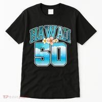 Wo Hawaii 50 50th Birthday Hawaiian Aloha Beach Hibiscus Tall T-Shirt thumb 0