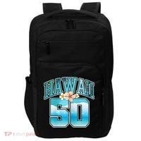 Wo Hawaii 50 50th Birthday Hawaiian Aloha Beach Hibiscus Impact Tech Backpack thumb 0