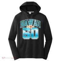 Wo Hawaii 50 50th Birthday Hawaiian Aloha Beach Hibiscus Performance Fleece Hoodie thumb 0