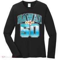 Wo Hawaii 50 50th Birthday Hawaiian Aloha Beach Hibiscus Women's Long Sleeve Shirt thumb 0