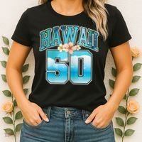 Wo Hawaii 50 50th Birthday Hawaiian Aloha Beach Hibiscus Women's T-Shirt thumb 2