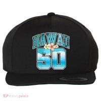 Wo Hawaii 50 50th Birthday Hawaiian Aloha Beach Hibiscus Wool Snapback Cap thumb 0