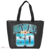 Wo Hawaii 50 50th Birthday Hawaiian Aloha Beach Hibiscus Tote Bag thumb 0