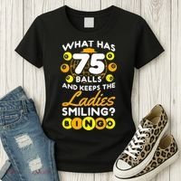 What Has 75 Balls And Keeps The Ladies Smiling Women's T-Shirt thumb 3