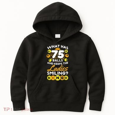 What Has 75 Balls And Keeps The Ladies Smiling Kids Hoodie