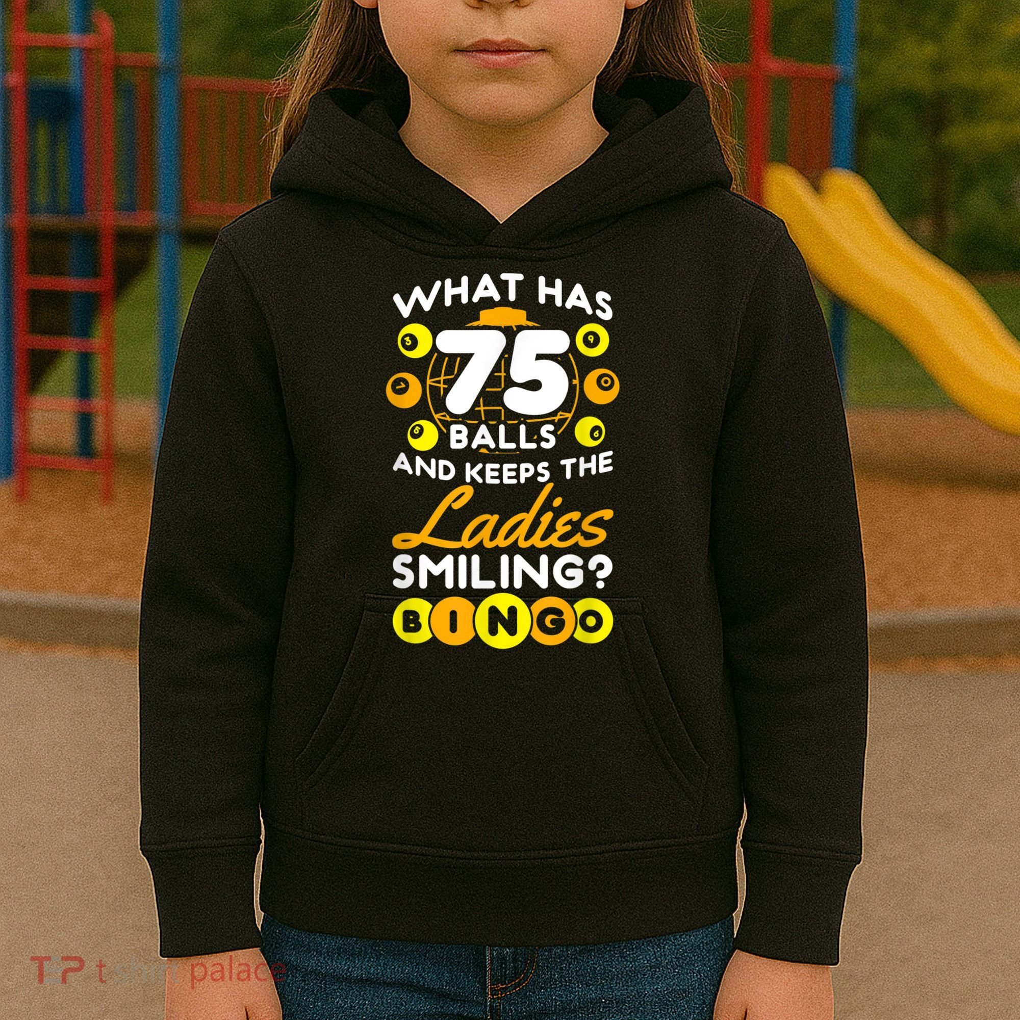 What Has 75 Balls And Keeps The Ladies Smiling Kids Hoodie