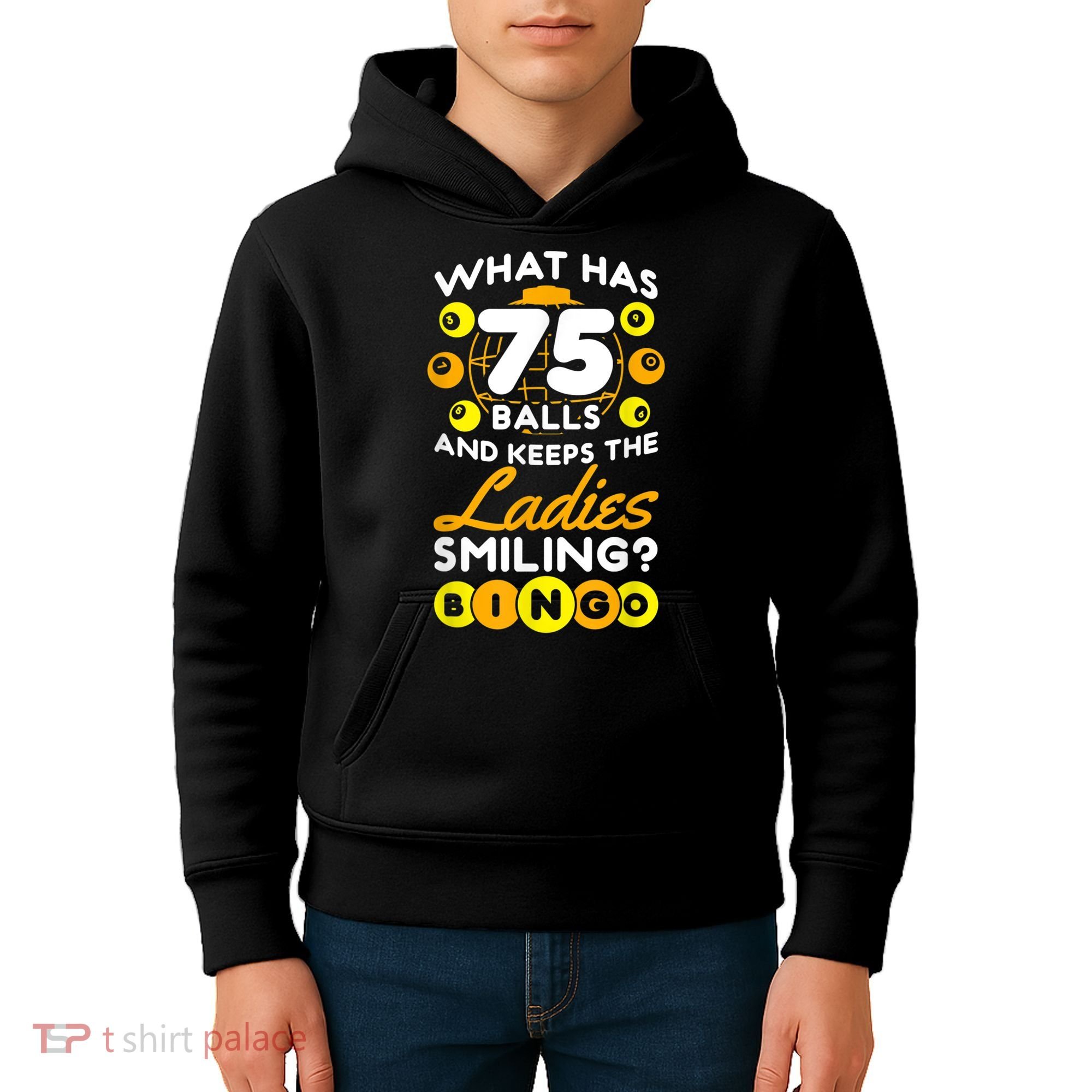 What Has 75 Balls And Keeps The Ladies Smiling Kids Hoodie
