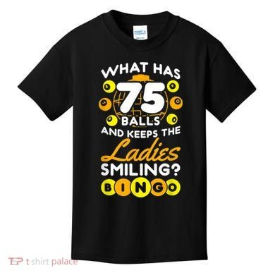 What Has 75 Balls And Keeps The Ladies Smiling Kids T-Shirt
