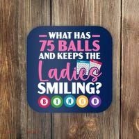 What Has 75 Balls And Keeps The Ladies Smiling Bingo Player Coaster thumb 0