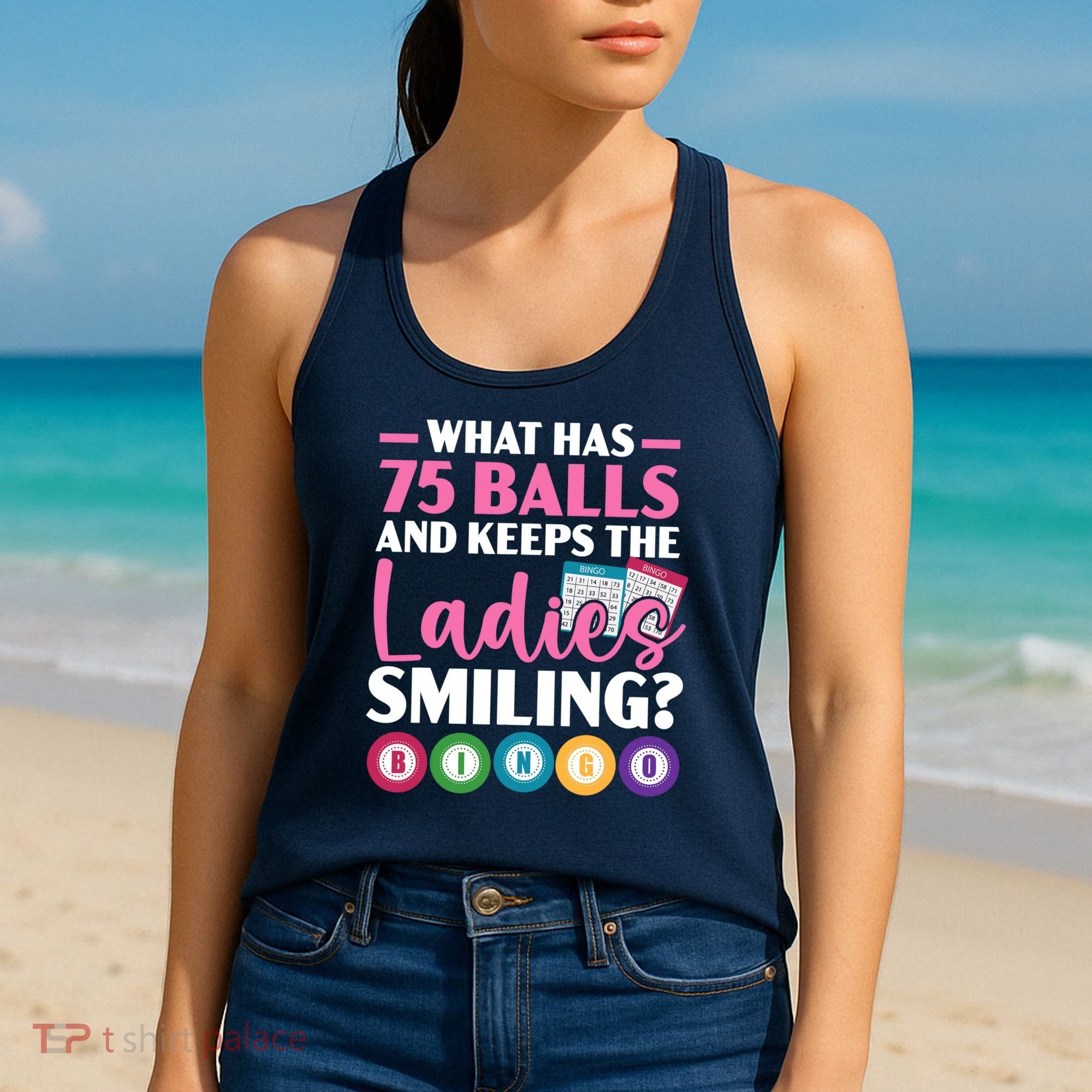 What Has 75 Balls And Keeps The Ladies Smiling Bingo Player Women's Tank Top