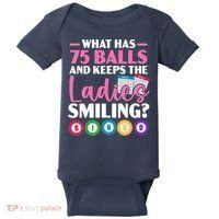What Has 75 Balls And Keeps The Ladies Smiling Bingo Player Baby Bodysuit thumb 0
