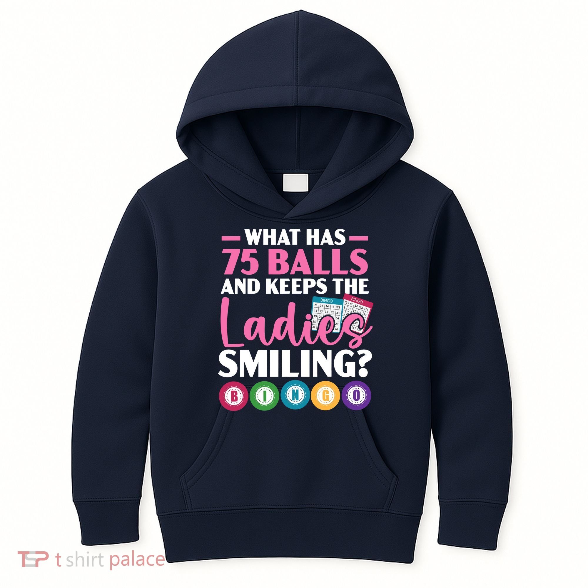 What Has 75 Balls And Keeps The Ladies Smiling Bingo Player Kids Hoodie