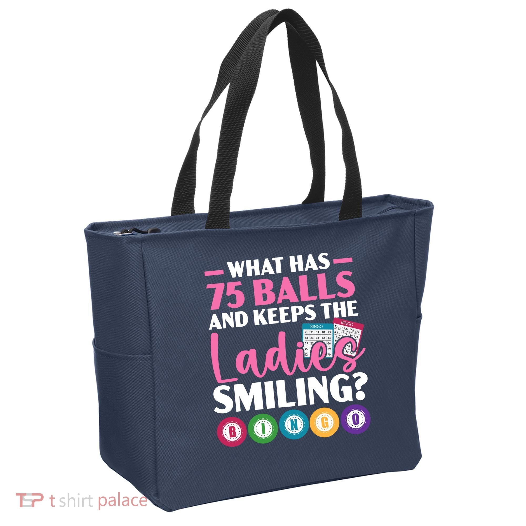 What Has 75 Balls And Keeps The Ladies Smiling Bingo Player Tote Bag